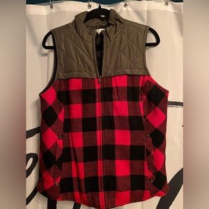 Army green and Buffalo plaid quilted vest